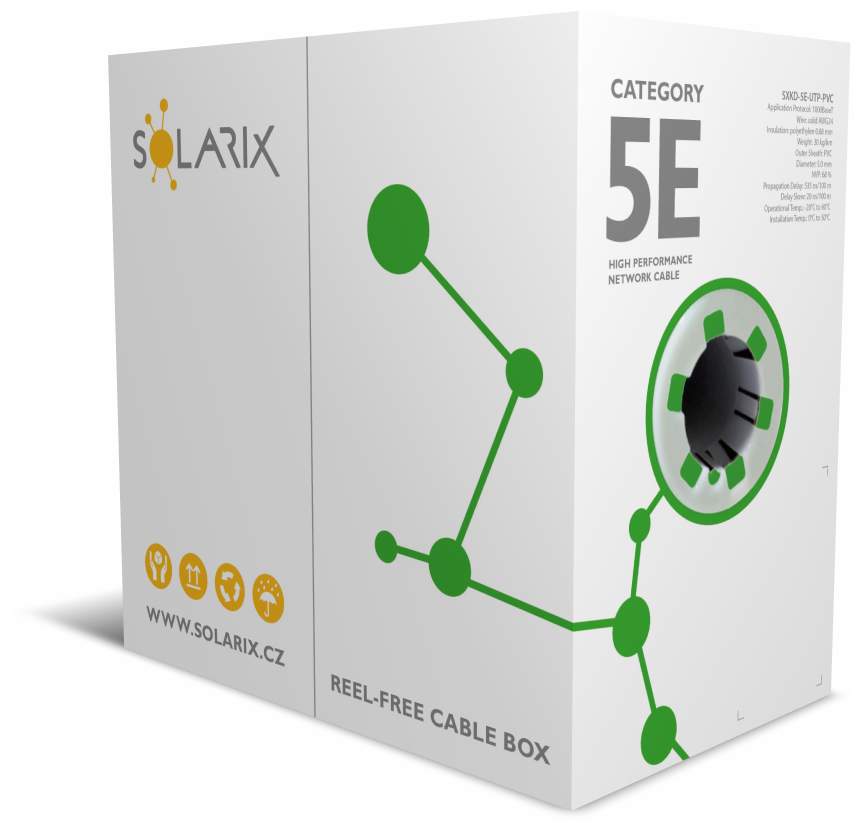 Nowe odwijanie kabli instalacyjnych Solarix w kartonowym pudełku