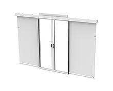 Drzwi przesuwne do korytarza ciepłego/zimnego z podwyższonym dachem do szaf 42U, głębokość 1000 mm, na nóżkach, RAL 7035 - Solarix - Centrum przetwarzania danych