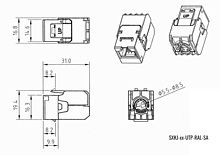 Product Samozaciskowy keyston Solarix CAT6A UTP SXKJ-10G-UTP-RAL-SA, moduły RAL FIT, Component Level i 4PPoE.  - Solarix - Keystony