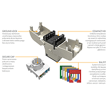 Product Samozaciskowy keyston Solarix CAT6A STP SXKJ-10G-STP-RAL-SA, moduły RAL FIT, GROUND LOCK, certyfikat Component Level i 4PPoE - Solarix - Keystony