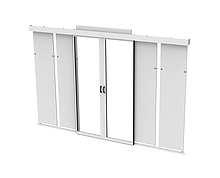 Drzwi przesuwne do korytarza ciepłego/zimnego z podwyższonym dachem do szaf 42U, głębokość 1200 mm, na nóżkach, RAL 7035 - Solarix - Centrum przetwarzania danych