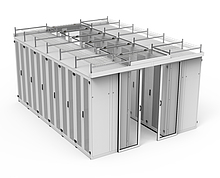 Product Drzwi przesuwne do korytarza ciepłego/zimnego z podwyższonym dachem do szaf 42U, głębokość 1200 mm, na nóżkach, RAL 7035 - Solarix - Centrum przetwarzania danych